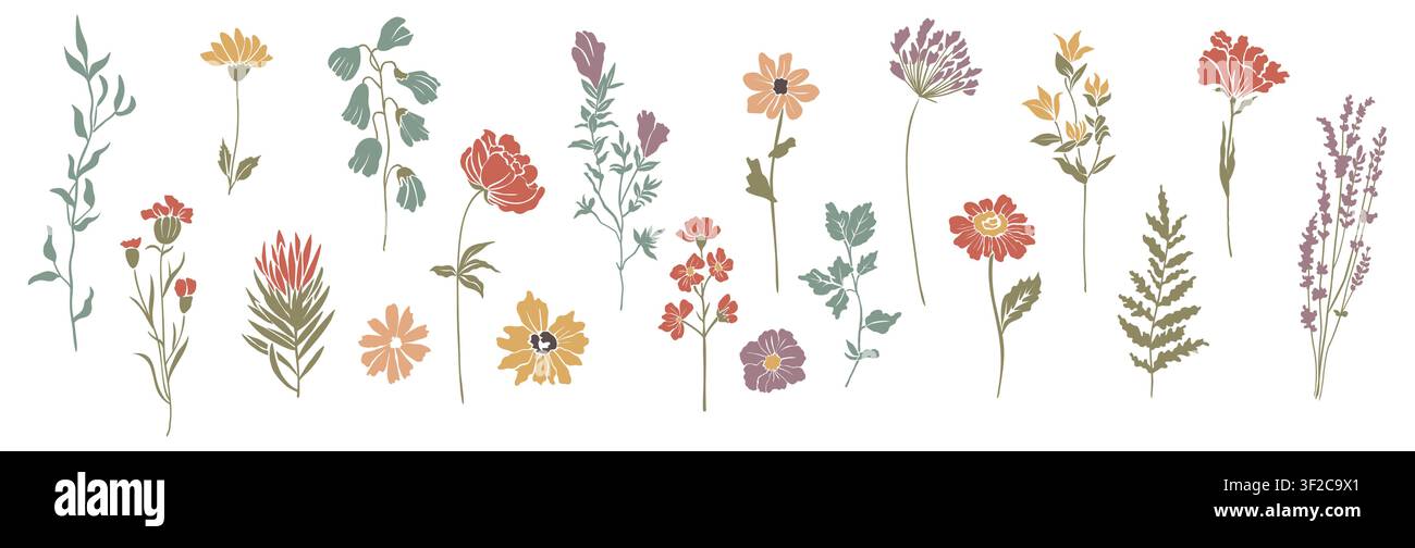 Fleurs aquarellées douces dans des tons chauds et terreux Illustration de Vecteur