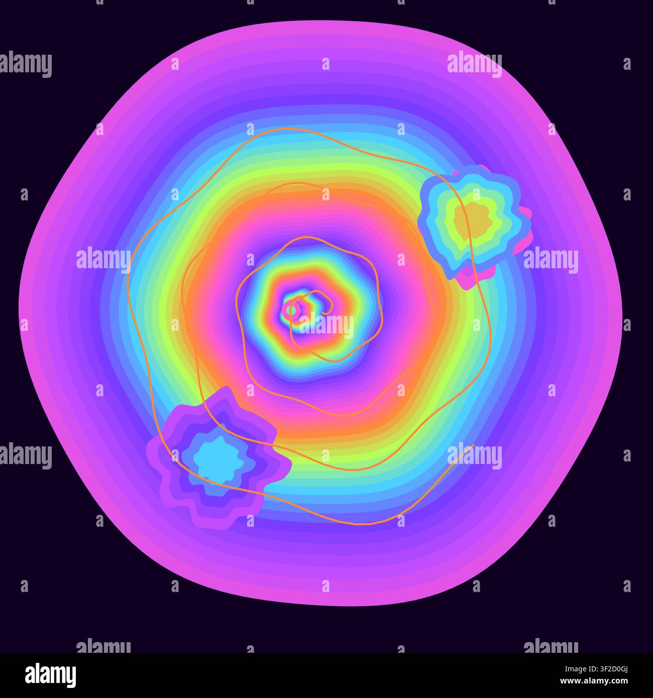 Cette œuvre d'art présente un vortex tourbillonnant de couleurs radieuses et de gouttes liquides, créant un effet visuel hypnotique et accrocheur. Illustration de Vecteur