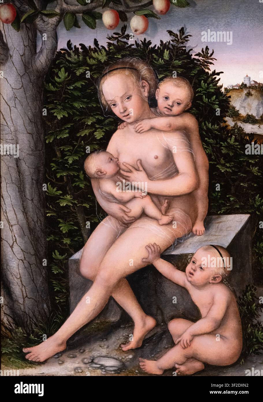 Lucas Cranach I, ou Lucas Cranach l'Ancien « Charité » 1540 ; peinture de Lucas Cranach l'Ancien ; peintre de la Renaissance allemande du XVIe siècle spécialisé dans les sujets religieux et les portraits ; peinture à l'huile des années 1500. Banque D'Images