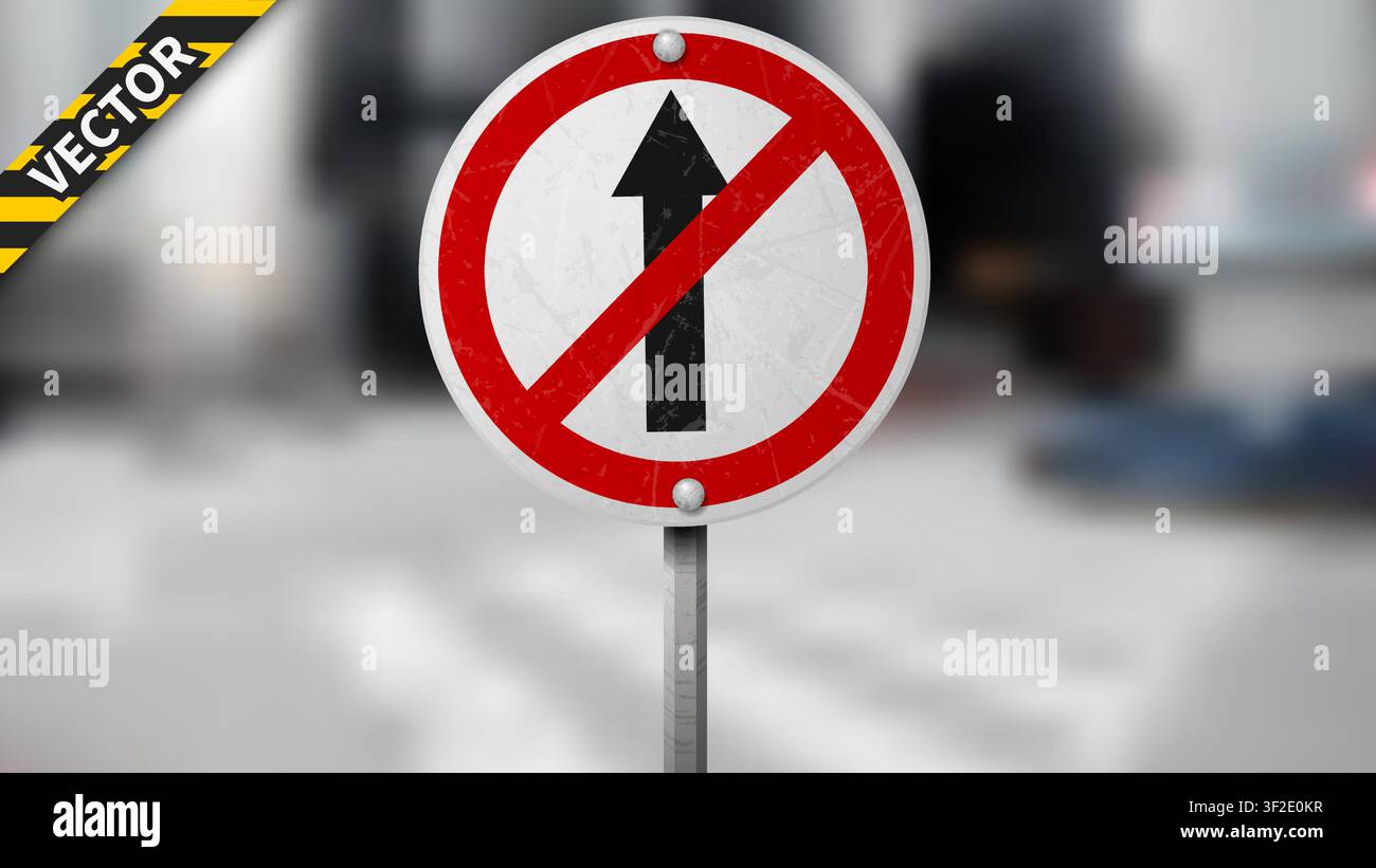 Aucun panneau de circulation droit, panneau de signalisation sur fond de circulation flou, isolé et facile à modifier, illustration vectorielle Illustration de Vecteur