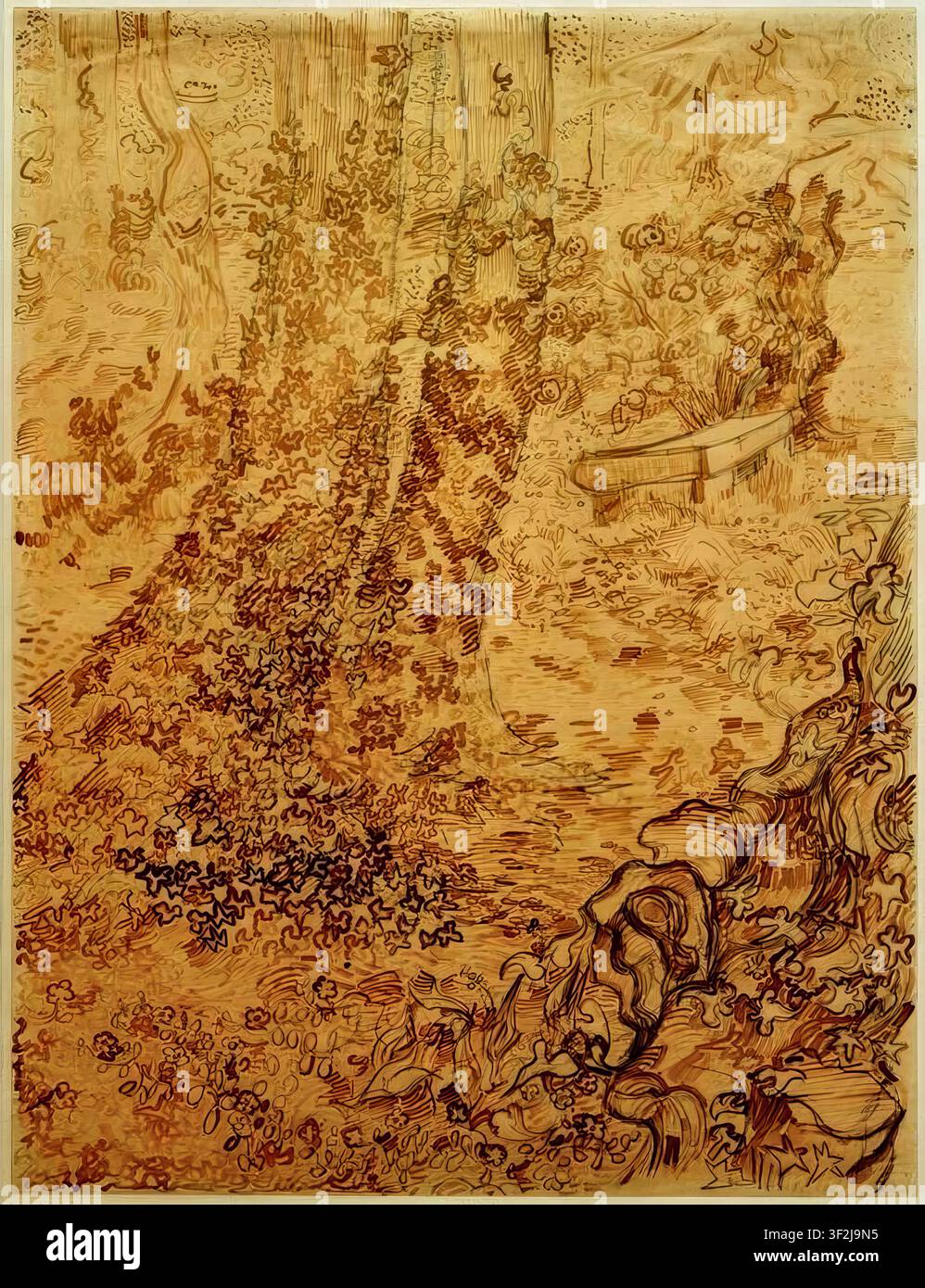 Vincent van Gogh – Arbres avec du lierre dans le jardin de l'asile, 1889 Post-impressionnisme Paysage Huile sur toile Banque D'Images