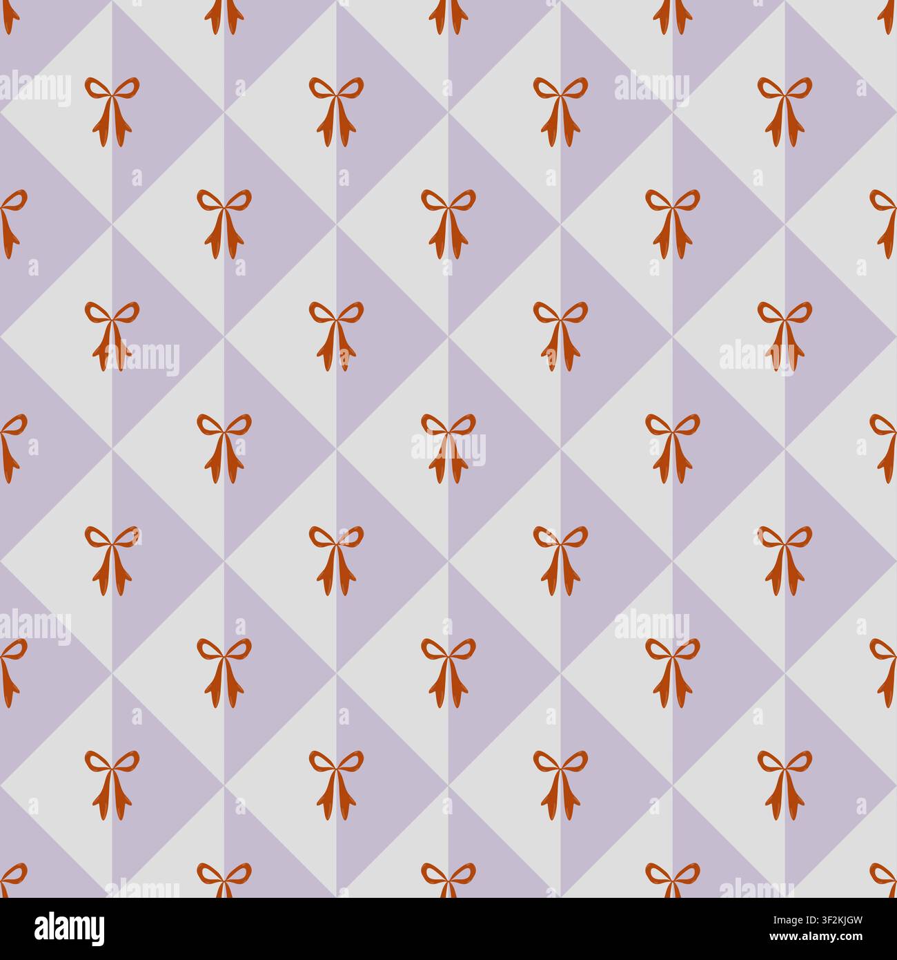 Motif sans couture de nœuds coquette mignons sur un fond géométrique losange argyle lavande pastel. Banque D'Images