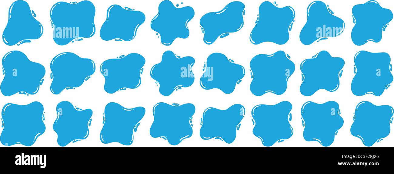 Ensemble de cadres à flaques d'eau avec des taches d'éclaboussures bleues. Formes liquides organiques et bordures ondulées. Illustration de Vecteur