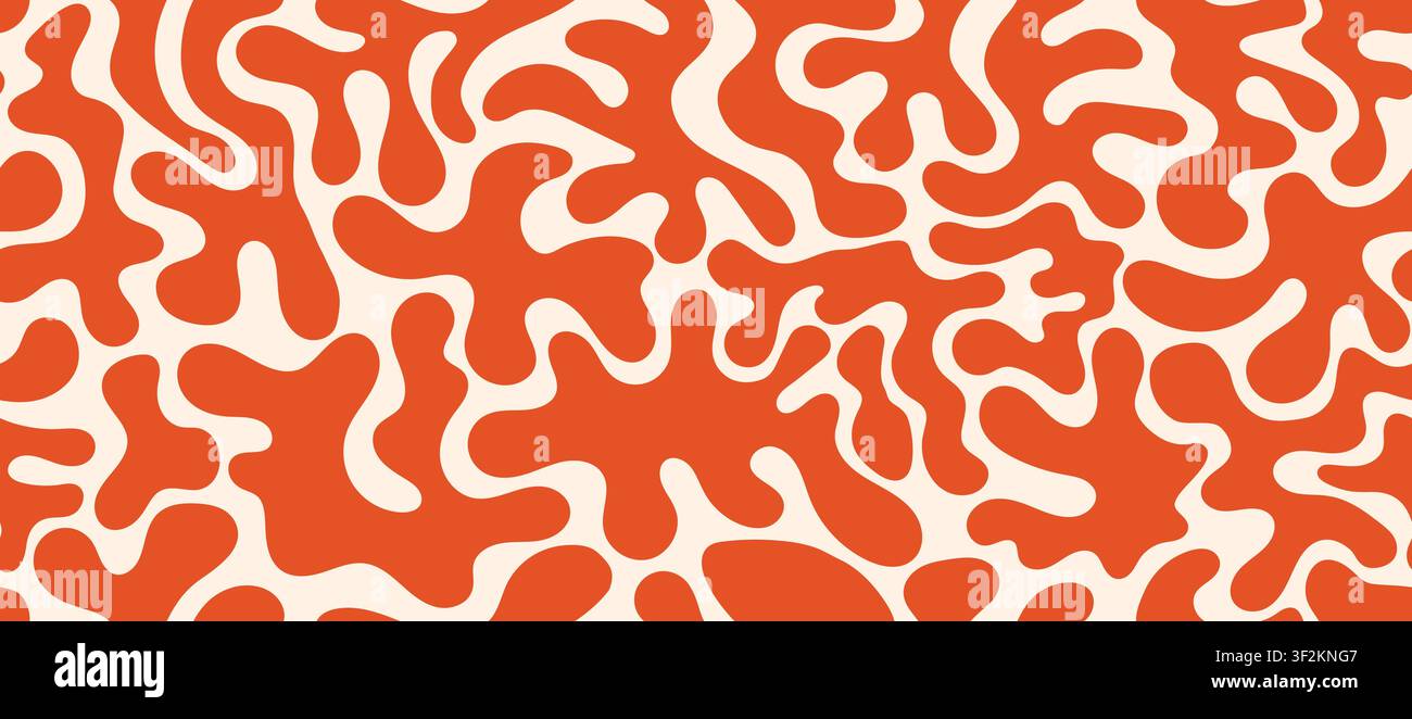 Motif orange groovy organique corail sans couture. Ligne de style cerveau abstraite. Texture contemporaine rétro simple d'algues marines. Illustration vectorielle Illustration de Vecteur