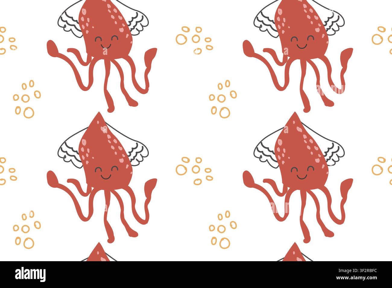 Méduse tropicale mignonne motif sans couture simple dans un style scandinave doodle. Illustration vectorielle dessinée à la main de créatures marines et de bulles. Motif pour chambre d'enfant. Illustration de Vecteur