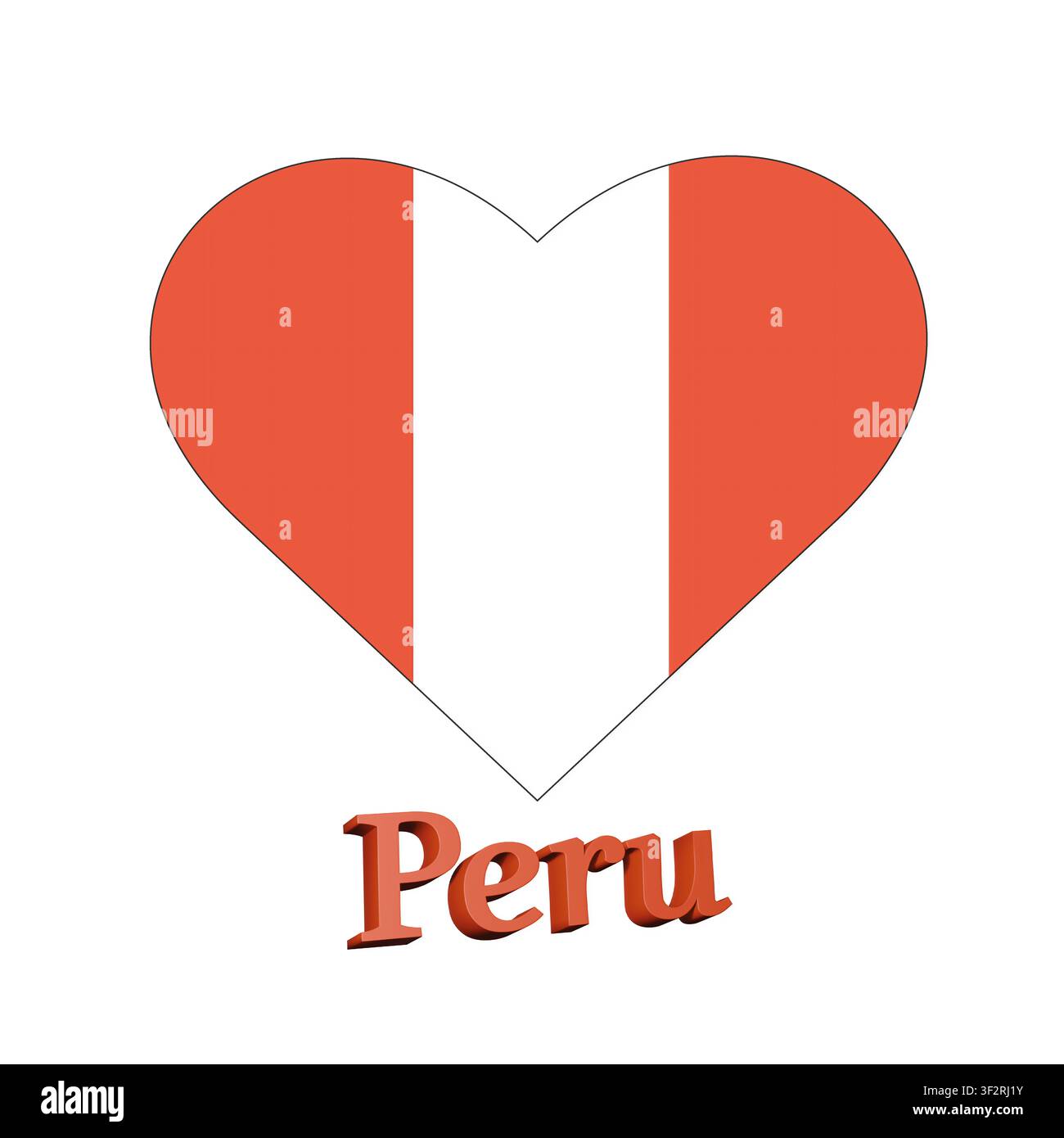 Illustration de I Love Peru avec un signe en forme de coeur avec un drapeau sur fond blanc Banque D'Images