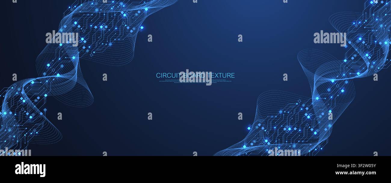Arrière-plan système de circuit imprimé bleu futuriste. Conception de fond en texture de circuit imprimé de technologie moderne. Concept de technologie d'ordinateur quantique Illustration de Vecteur