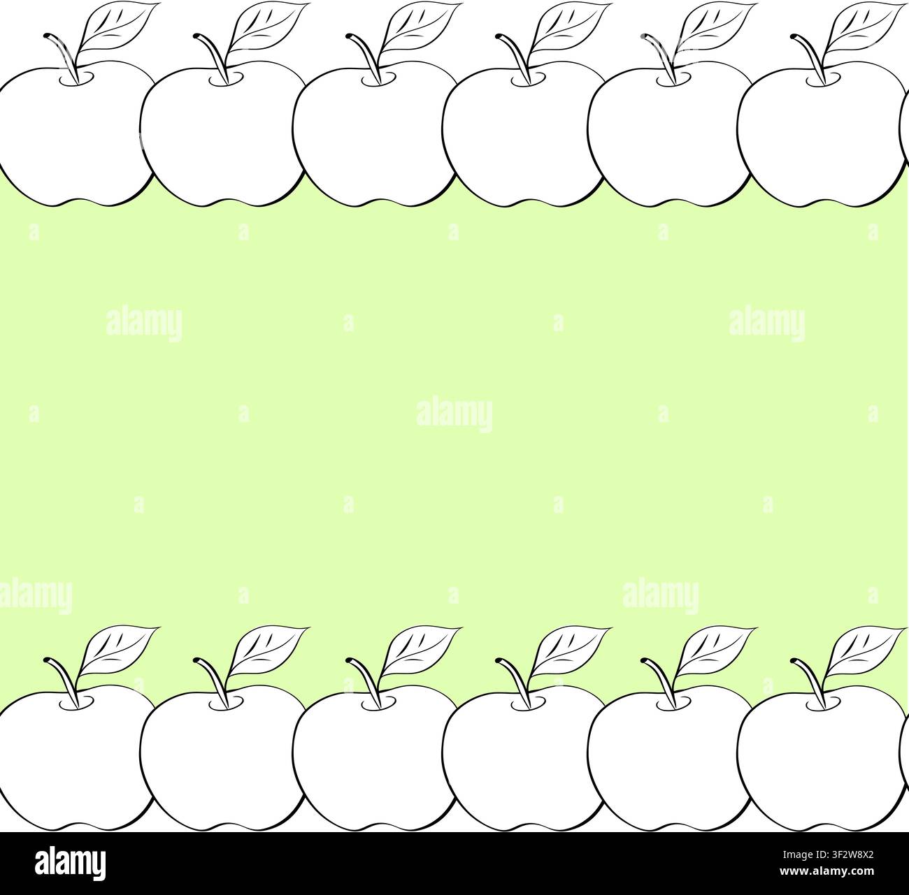 apple Modèle de bordure horizontale sans couture Illustration dessinée à la main en noir et blanc. Art graphique vectoriel à l'encre en ligne. Fond pour bannières, impression fa Illustration de Vecteur