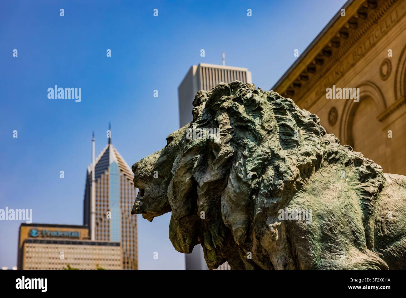 Sculpture d'un lion devant l'Art Institute of Chicago, Chicago, Illinois, États-Unis [Pas de libération ; licence éditoriale uniquement] Banque D'Images