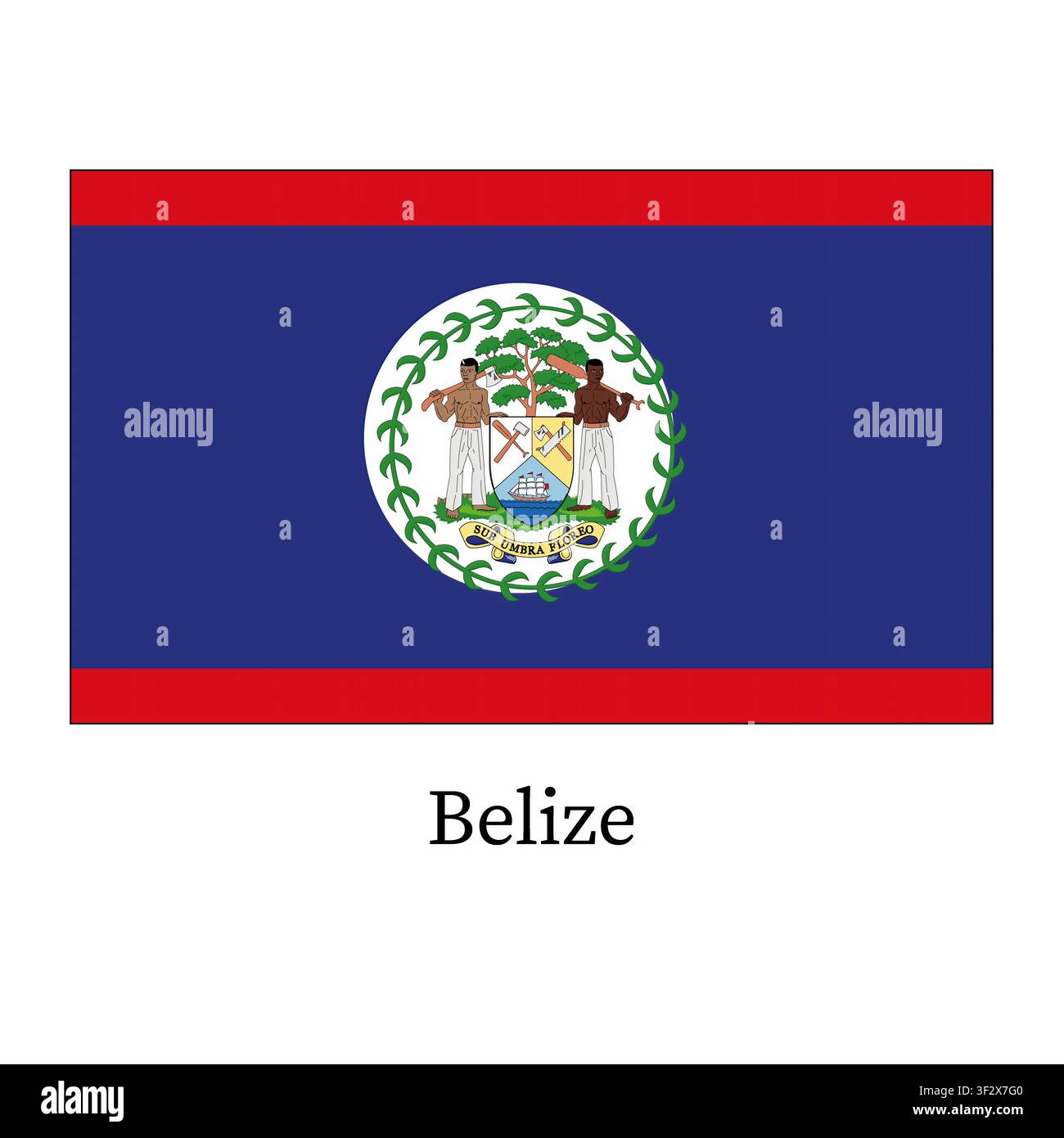 Le drapeau du Belize sur fond blanc. Banque D'Images
