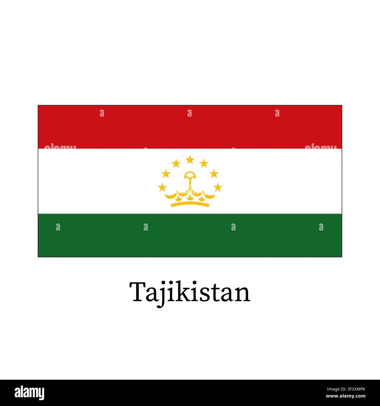Le drapeau du Tadjikistan sur fond blanc. Banque D'Images