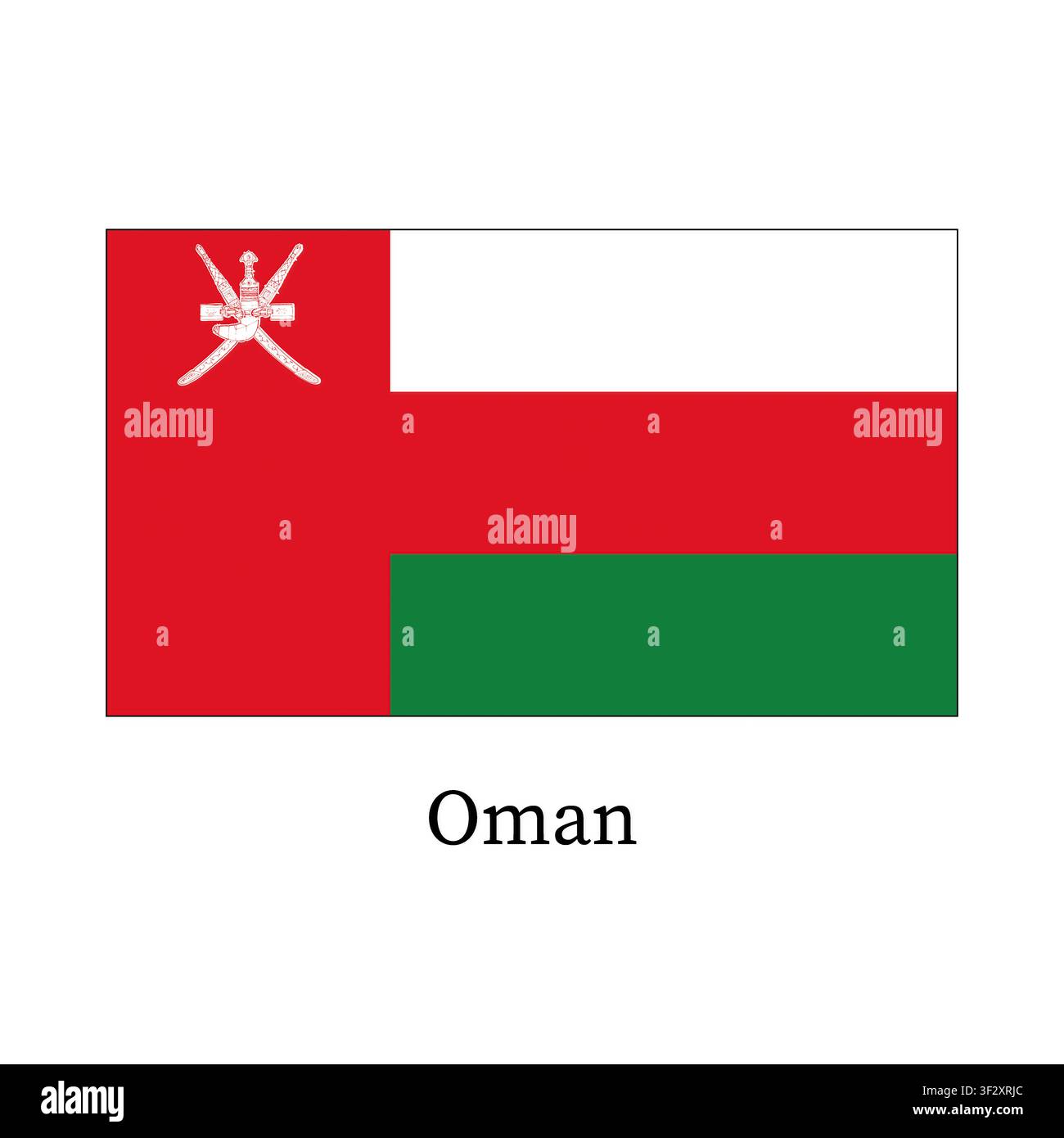 Le drapeau d'Oman sur un fond blanc. Banque D'Images