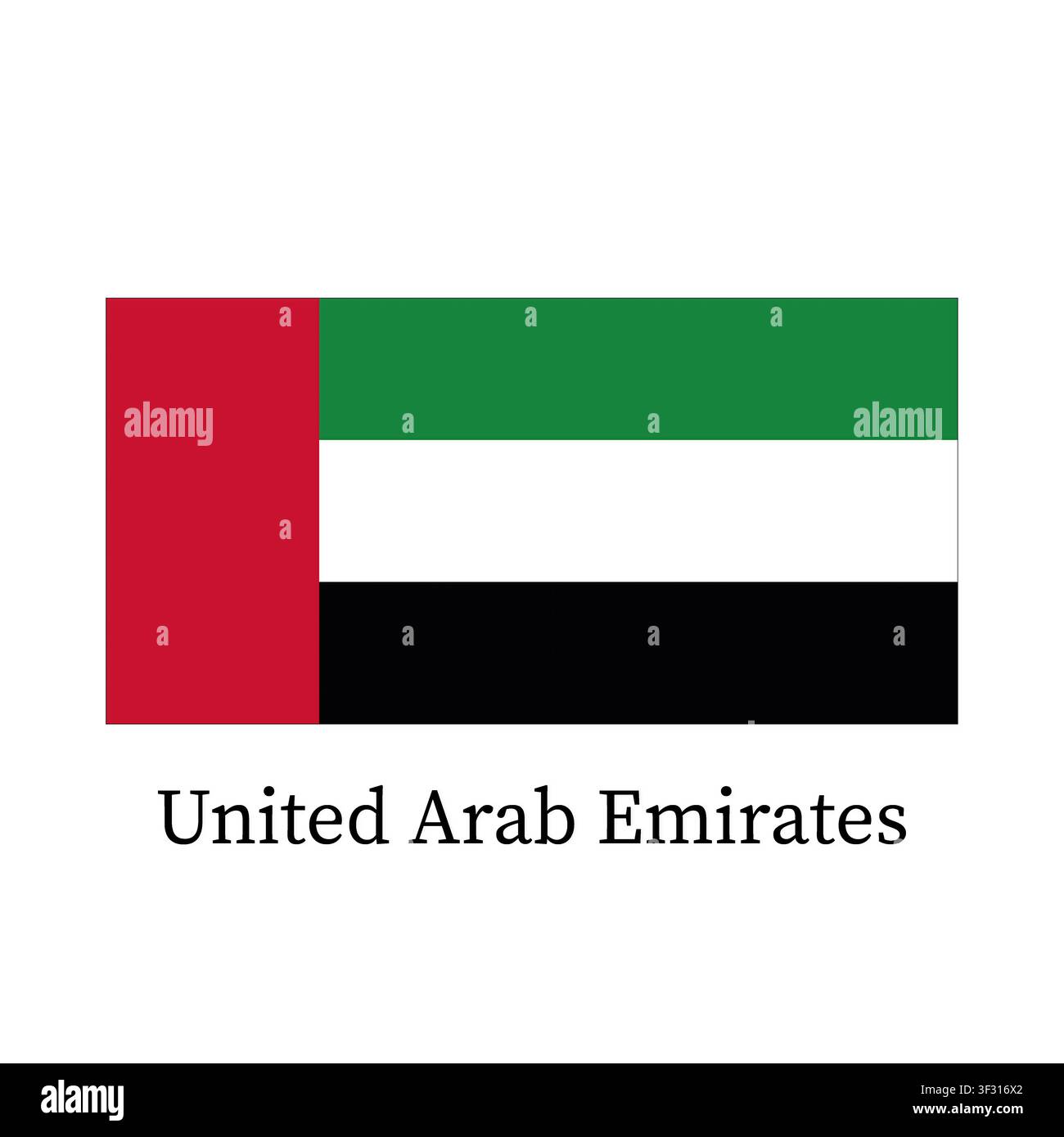 Le drapeau des Émirats arabes unis sur fond blanc. Banque D'Images