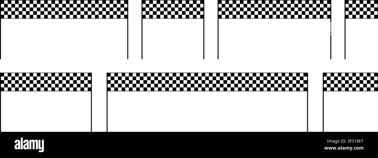 Début et fin de la ligne d'arc du damier. Drapeau à damier de course. Portail de finition rallye. Elément de design de rallye. Symbole de formule F1. Illustration vectorielle isolée sur Illustration de Vecteur