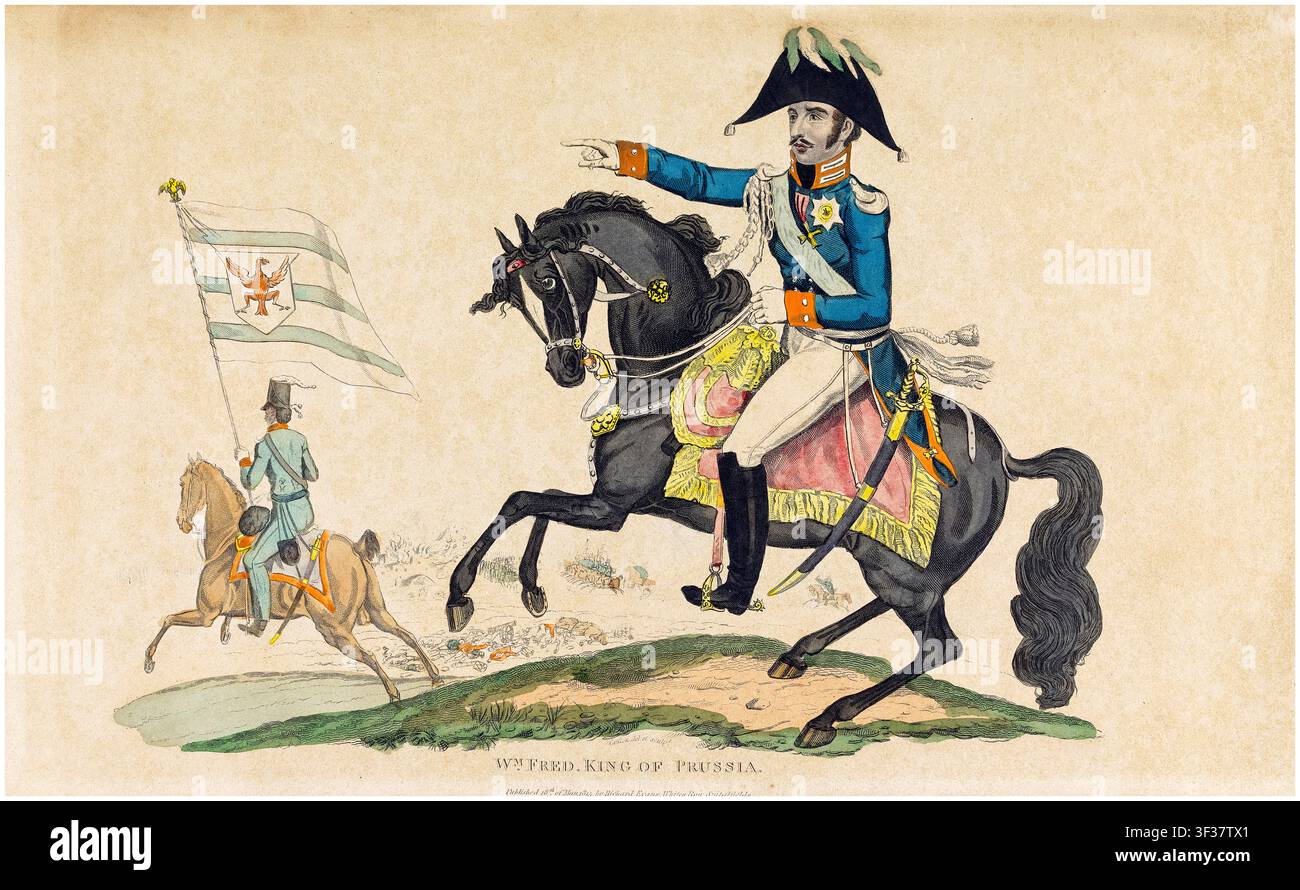 Frédéric Guillaume III de Prusse (1770-1840), roi de Prusse, portrait équestre peint à l’aquarelle par Charles James Canton, 1815 Banque D'Images