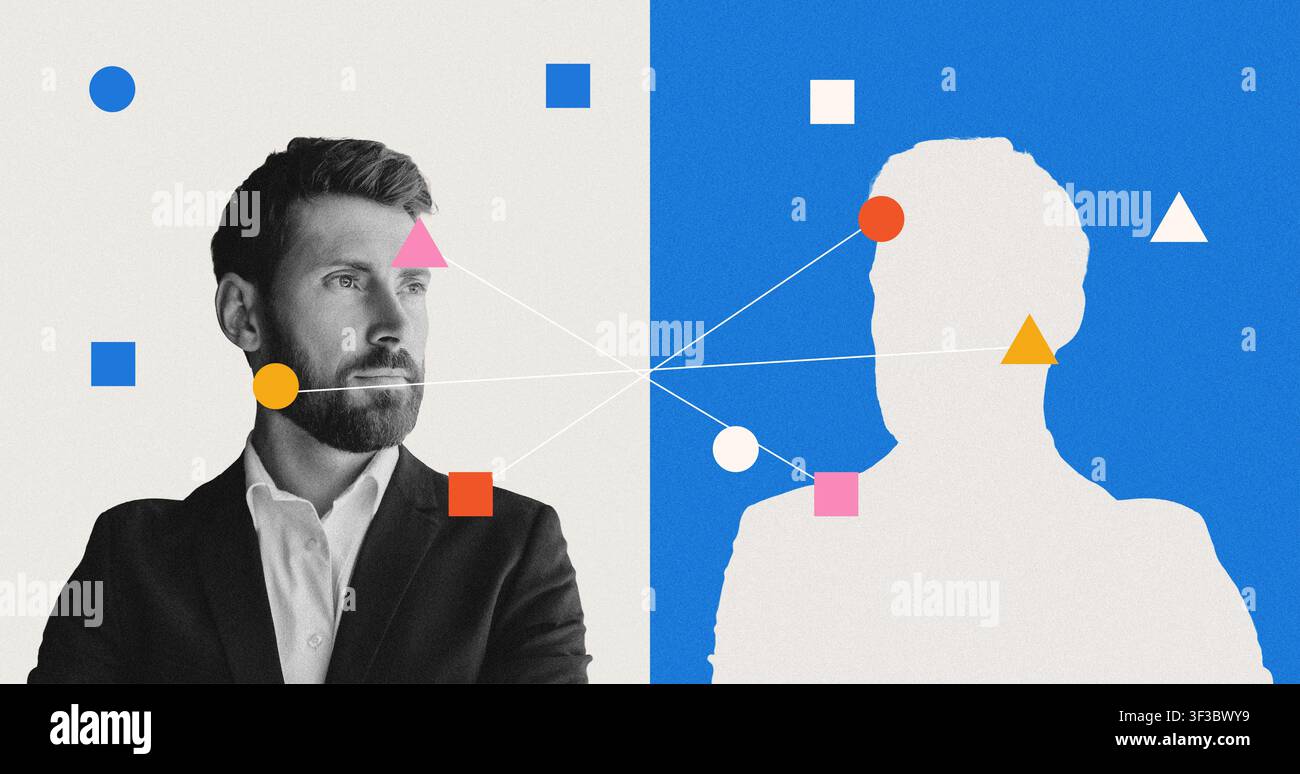 Jeune homme d'affaires caucasien sérieux analysant des informations au bureau, concept commercial Banque D'Images