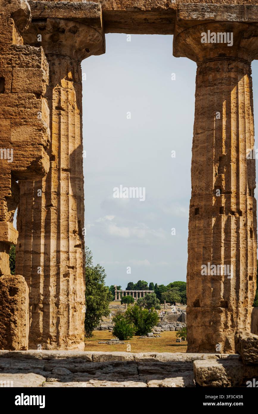 Le parc archéologique de Paestum. Temple d'Athéna. Banque D'Images
