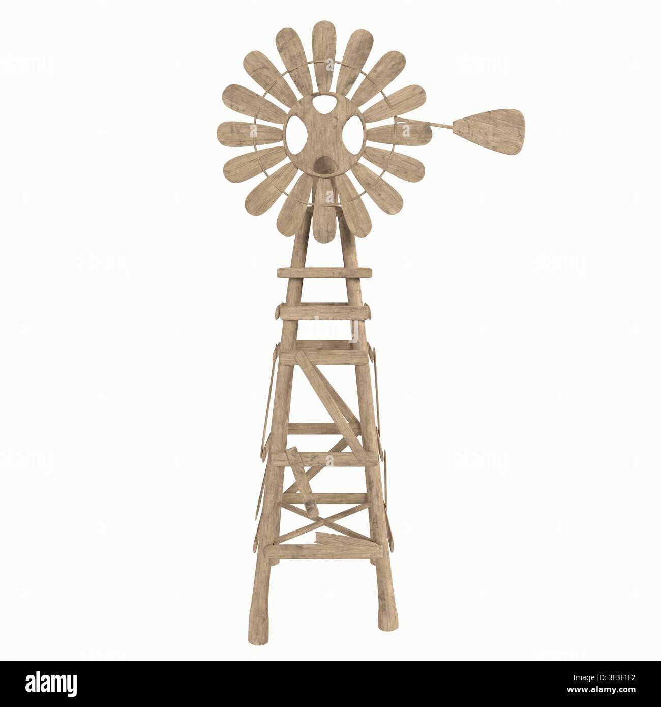 Modèle en bois d'éolienne pour l'agriculture isolé sur fond blanc Banque D'Images