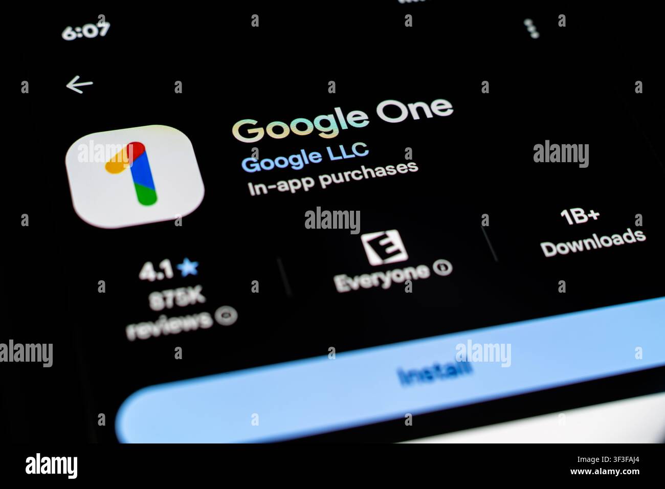 Application mobile Google One pour le stockage dans le cloud, la sauvegarde du téléphone et les avantages de l’adhésion familiale Banque D'Images