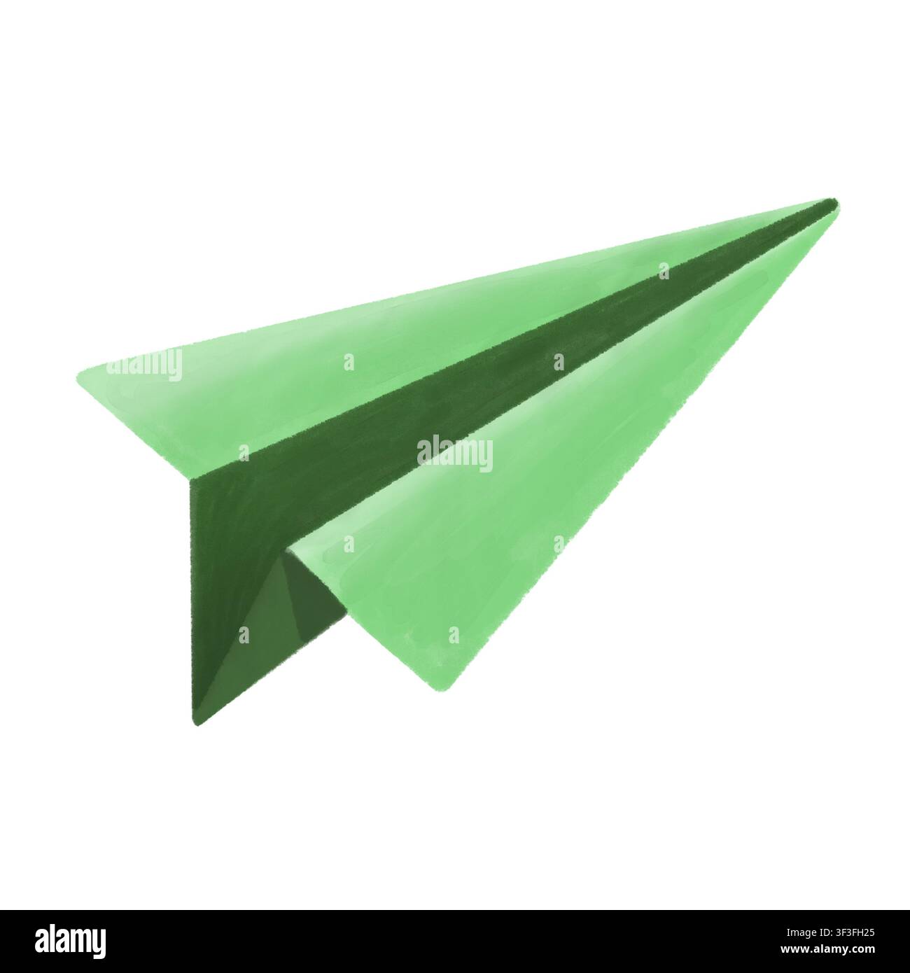 Avion en papier vert isolé sur un fond blanc peint en style aquarelle Banque D'Images