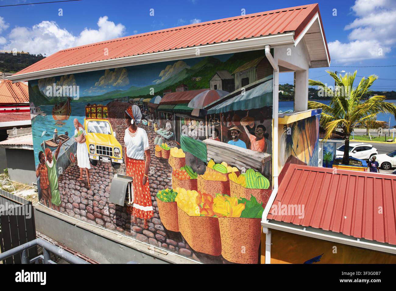 Peinture murale du marché de Castries, Sainte-Lucie, Petites Antilles, Caraïbes Banque D'Images