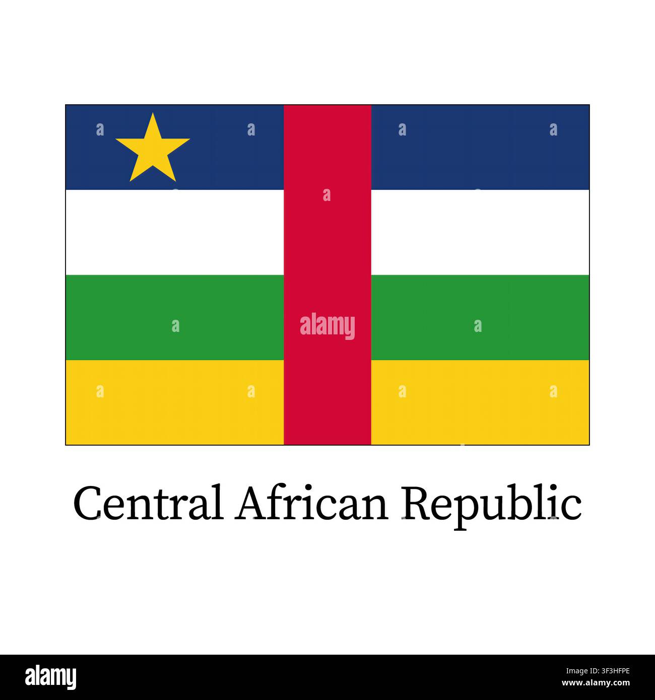 Le drapeau de la République centrafricaine sur fond blanc. Banque D'Images