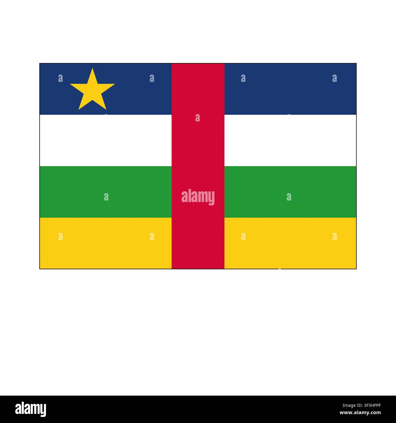 Le drapeau de la République centrafricaine sur fond blanc. Banque D'Images