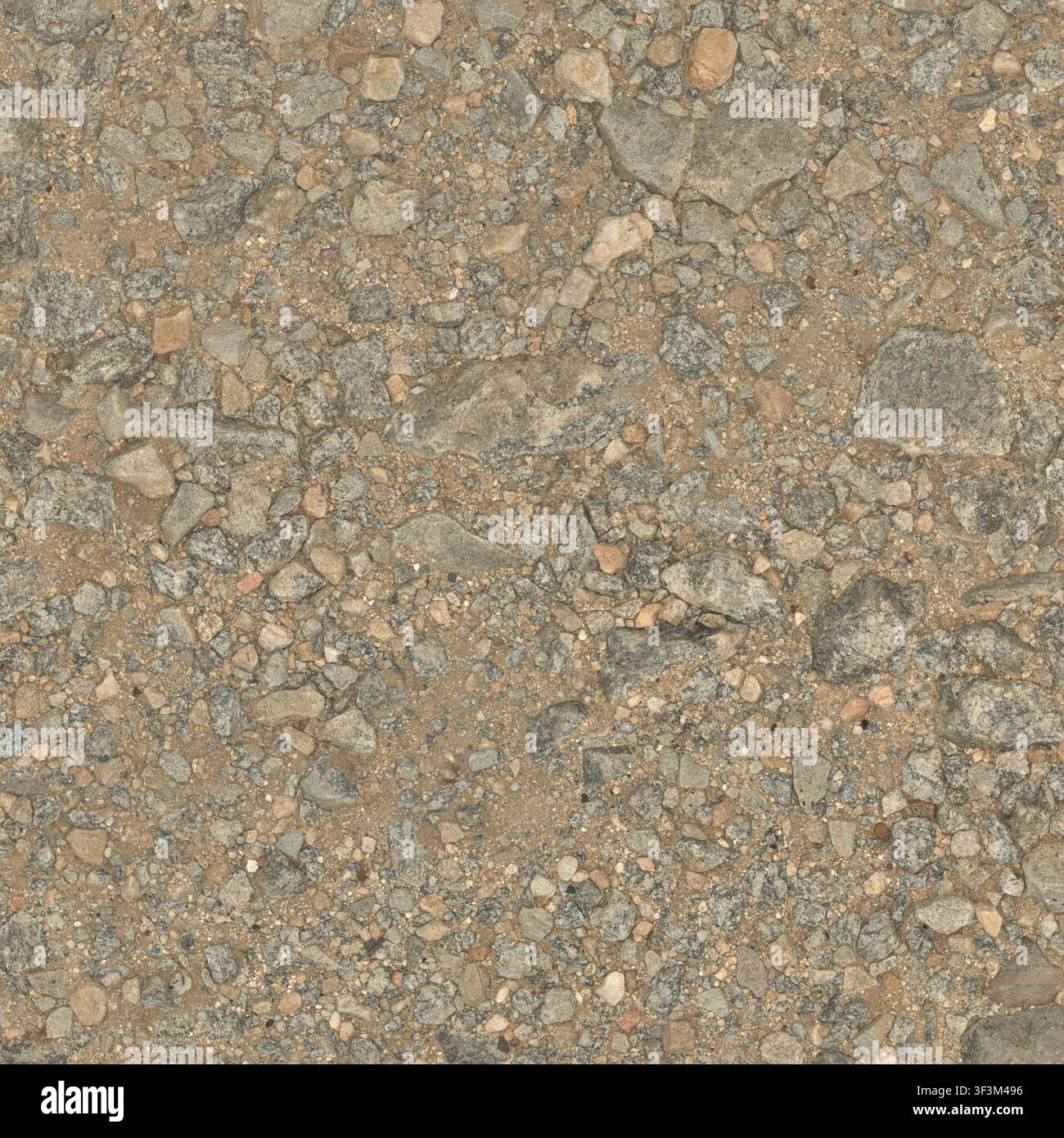 Une vue rapprochée d'une surface de sentier de randonnée rocheuse avec des pierres et de la terre mélangées, montrant la texture naturelle du sol. Banque D'Images