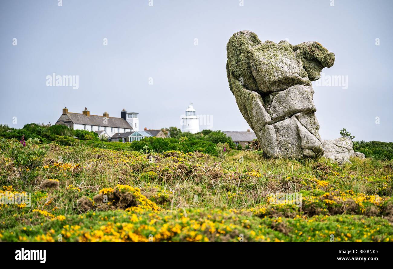 Le Nag's Head est une formation rocheuse naturelle en granit de 15 pieds de haut qui ressemble à une tête de cheval. Castella Downs, St Agnes, Îles Scilly, Royaume-Uni. Banque D'Images
