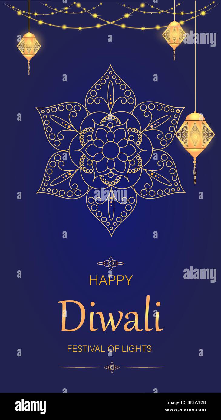 Joyeux Diwali : Célébrez le Festival des Lumières avec des décorations joyeuses et la tradition Illustration de Vecteur