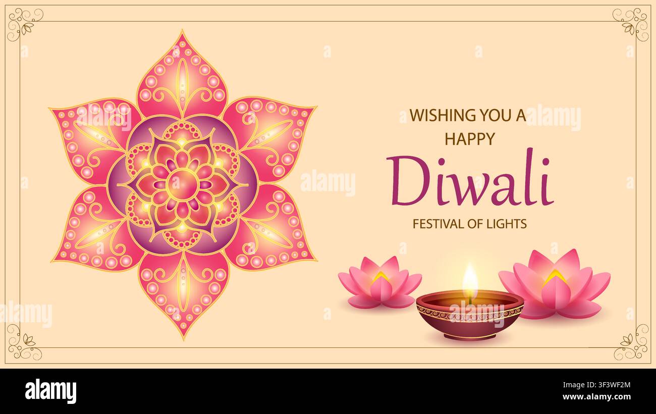 Célébration de Diwali : Un joyeux festival des lumières et des décorations vibrantes pour la prospérité et l'harmonie Illustration de Vecteur
