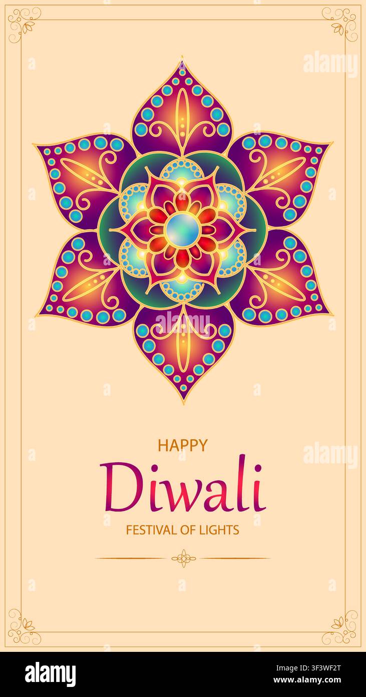 Design mandala vibrant célébrant la joie et l'esprit du festival des lumières Diwali Illustration de Vecteur