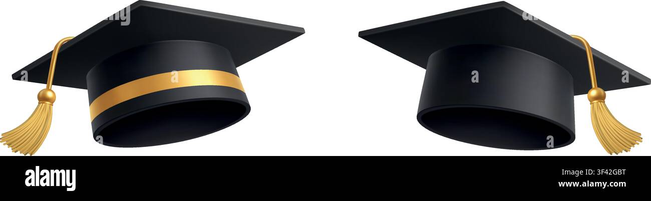 Paire de toges de diplôme 3D réalistes avec des pampilles dorées symbole académique Illustration de Vecteur