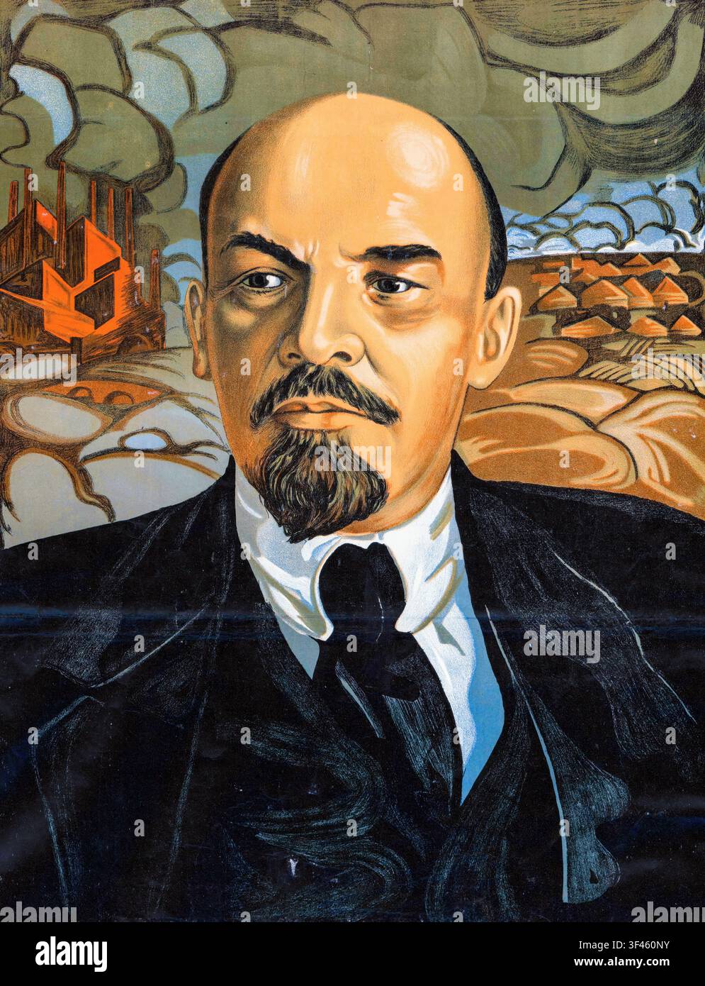 Lénine. Illustration de portrait du révolutionnaire russe et leader de l'Union soviétique Vladimir Ilitch Lénine (1870-1924), affiche de propagande soviétique (détail), 1924 Banque D'Images