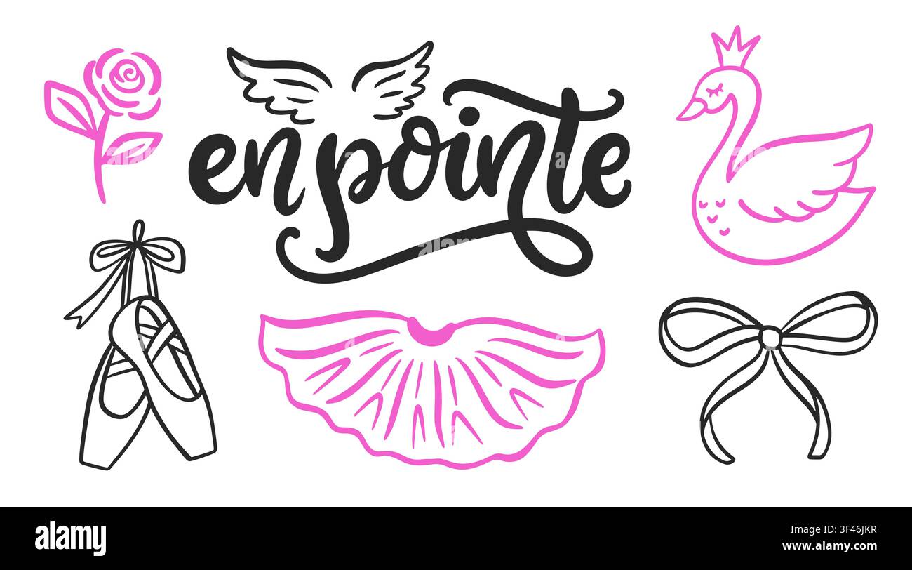 Vecteur de ballet avec ensemble de lettrage d'élément de ballerine Illustration de Vecteur