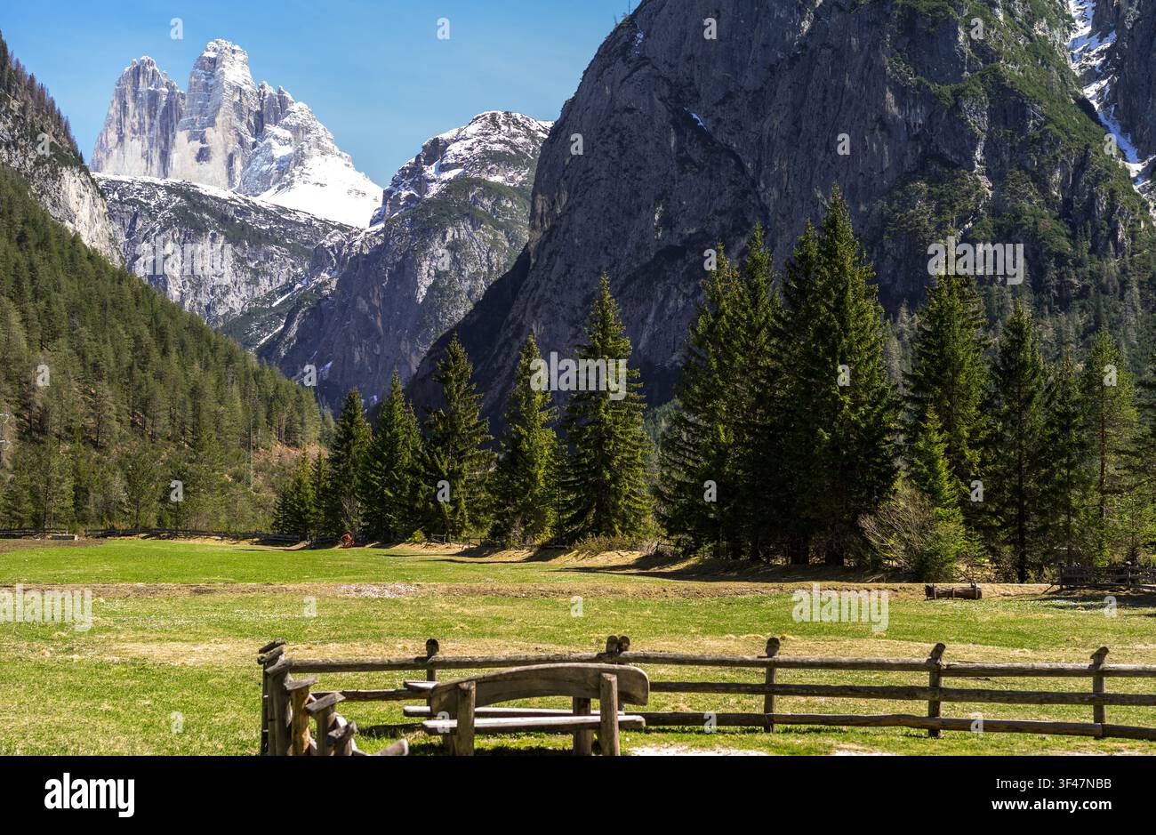 L'Italie, Dolomites, Veneto, le Lavaredo mountain vu de la zone Dobbiago Banque D'Images