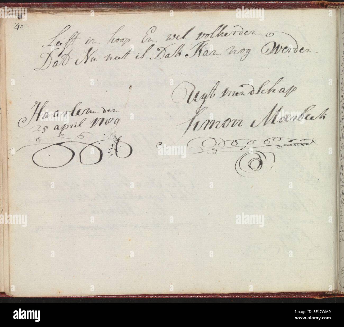 Une contribution à l'album amicorum de Jacob Jan Colson Aberson. Banque D'Images