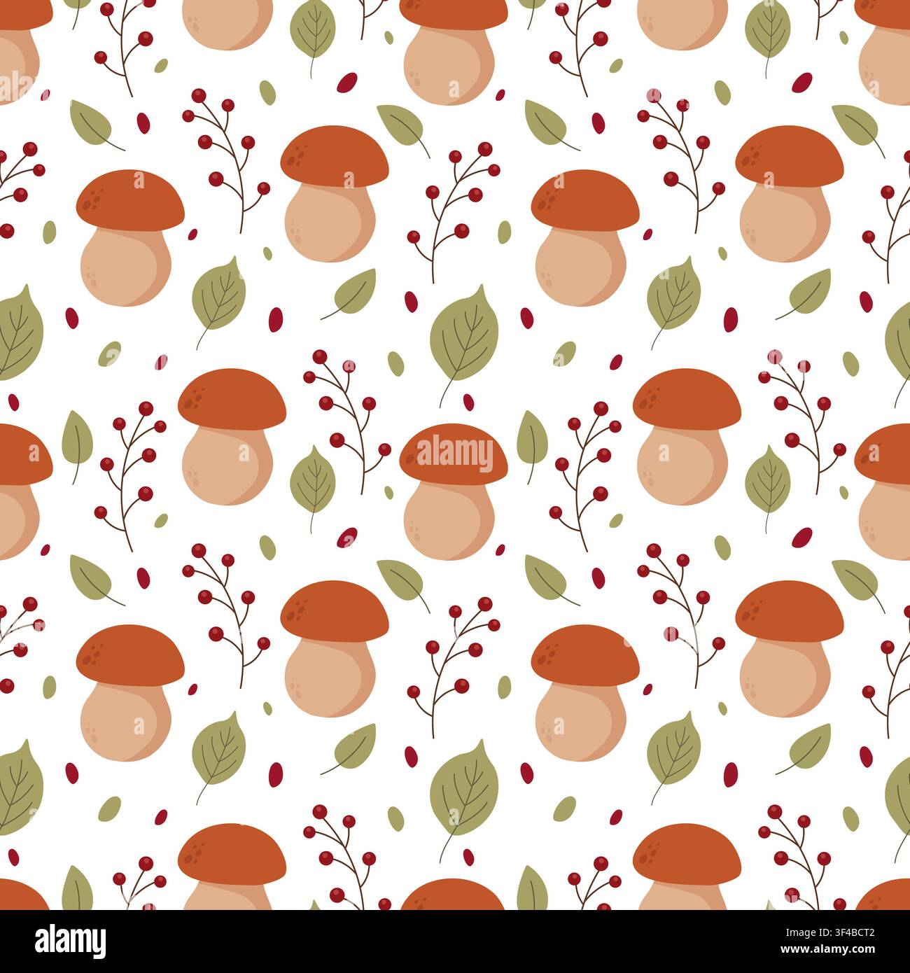 Motif automnal sans couture avec des feuilles, des champignons et des baies. Fond pour papier peint, papier cadeau, textile, couvertures de livres, fonds d'écran. Illustration de Vecteur