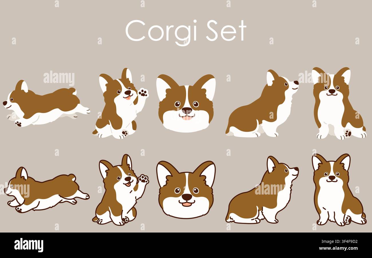 Ensemble d'illustrations simples et mignonnes de chiens Corgi Illustration de Vecteur