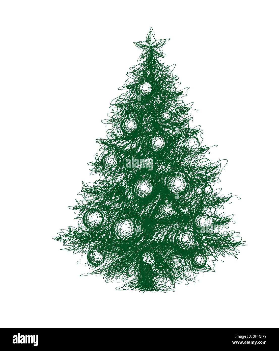 sapIN de Noël vert sur fond blanc. Dessiné à la main. Pas d'IA, illustration vectorielle. Illustration de Vecteur