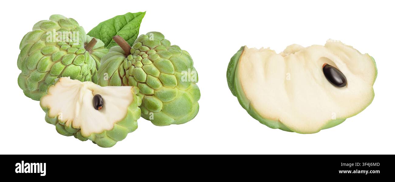 Pomme de sucre ou pomme de crème isolée sur fond blanc avec pleine profondeur de champ. Annona tropicale exotique thaïlandaise ou fruit de cherimoya Banque D'Images