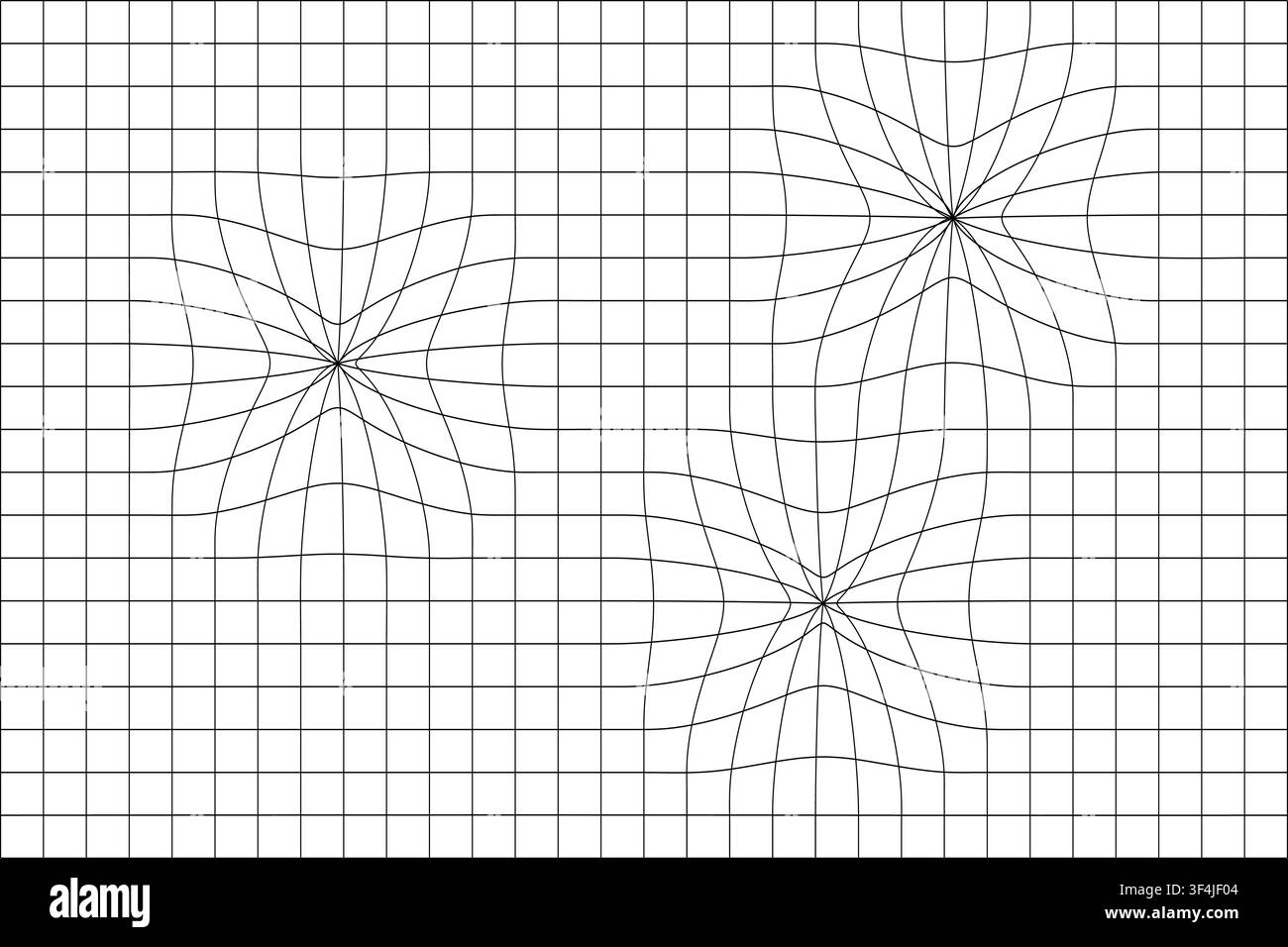 Illusion de grille optique déformée avec un fond de distorsion de perspective géométrique abstrait en lignes présentant trois points focaux sur une surface blanche propre Illustration de Vecteur