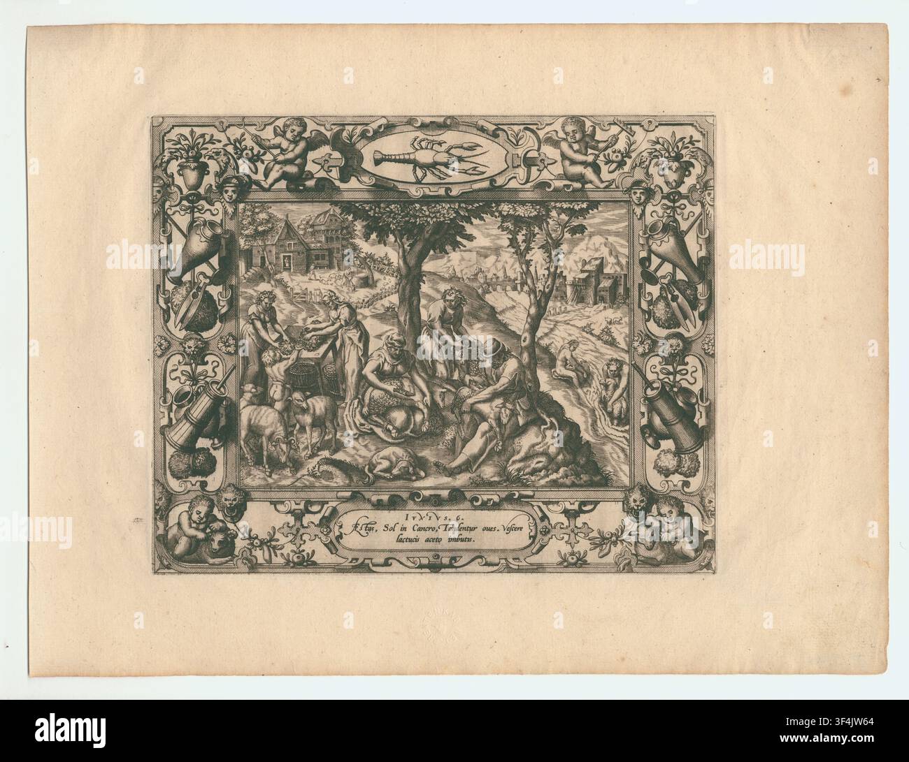 Le mois de juin, une gravure du XVIe siècle de la série 'De twaalf maanden', gravée par les frères Doetecum et publiée par Gerard de Jode, un cartographe et éditeur flamand. Banque D'Images