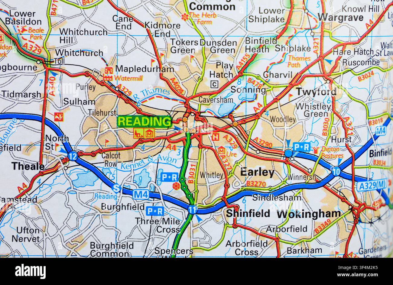 Carte routière de Reading Banque D'Images