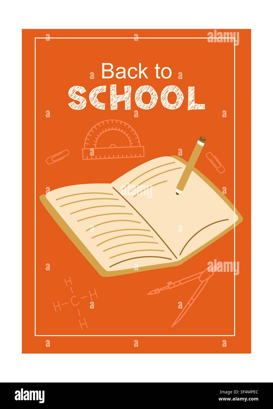 Cahier ouvert avec crayon. Affiche de rentrée scolaire. Design éducationnel propre. Illustration vectorielle pour affiche, planificateur étudiant Illustration de Vecteur