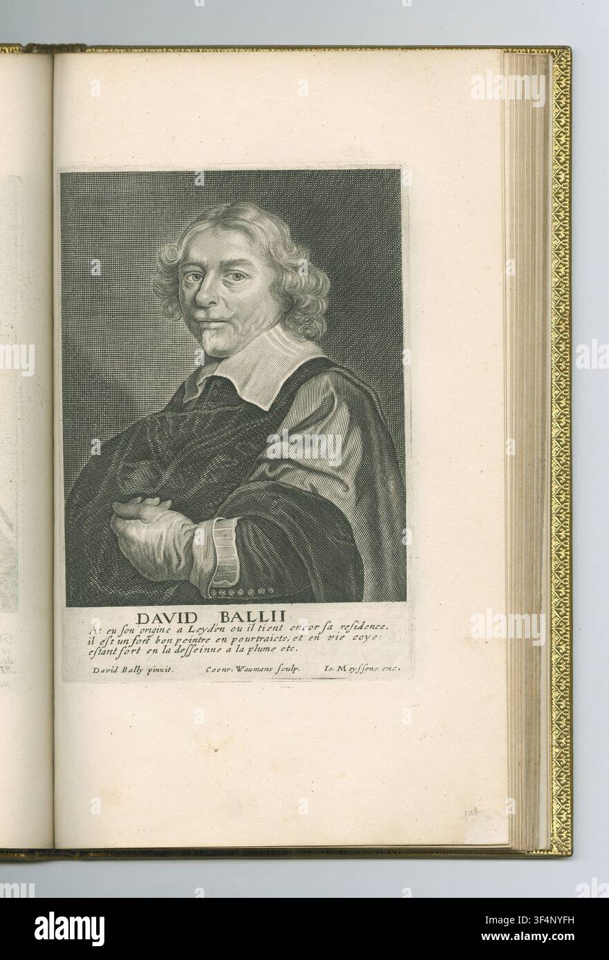 Portrait de David Bailly, peintre hollandais de l'âge d'or du XVIIe siècle, dans une gravure au cuivre de 1649 par Coenraet Waumans, conçue par Bailly lui-même et publiée. Banque D'Images