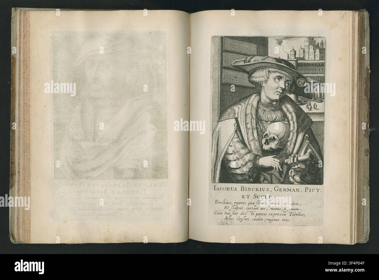 Portrait de Jacob Binck, une gravure de 1610 par Simon Frisius, publiée par Hendrik Hondius, tirée de la série Pictorum aliquot celebrium praecipué Germaniae Inferioris. Banque D'Images
