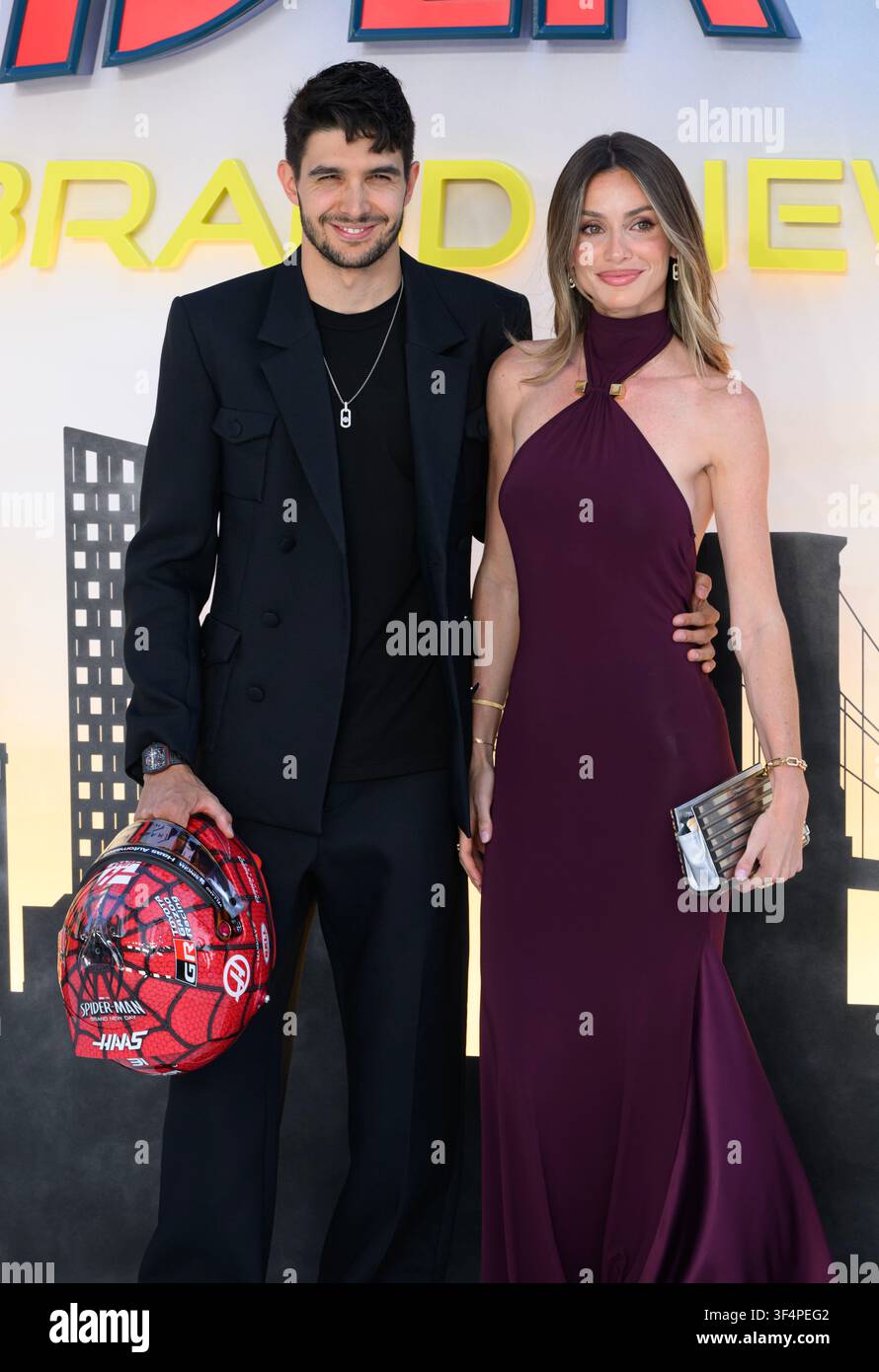 Londres, Royaume-Uni. 29 juillet 2026. Esteban Ocon et Flavy Barla assistant à la première britannique de Spider-Man Brand New Day, Leicester Square. Credit : Doug Peters/EMPICS/Alamy Live News Banque D'Images