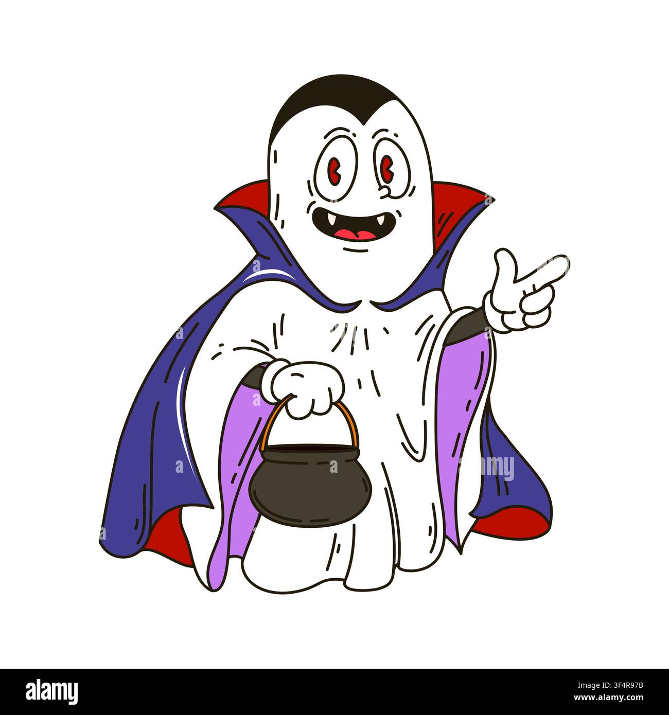 Fantôme d'Halloween drôle et groovy avec des crocs acérés Illustration de Vecteur
