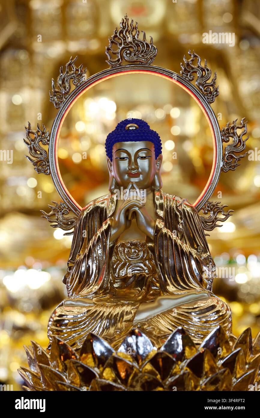 Pagode Vietnam Quoc Tu. Une statue dorée de Bouddha, un symbole de paix et de sérénité. Ho Chi Minh Ville, Vietnam. Banque D'Images